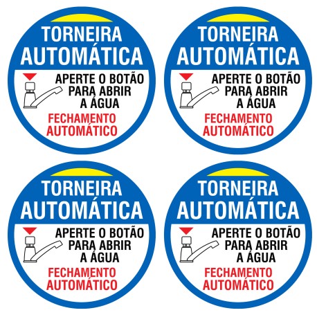 Kit 04 Adesivos - Aviso Torneira Automática 10cm